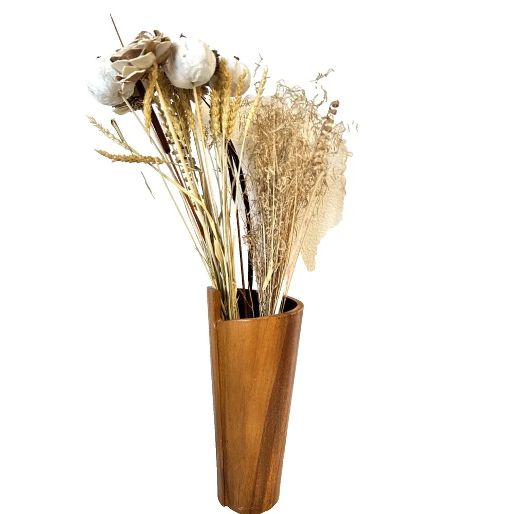 Crate and Barrel Maganda Cylinder Acacia Wood Vase Asymmetrical Design Decor 12